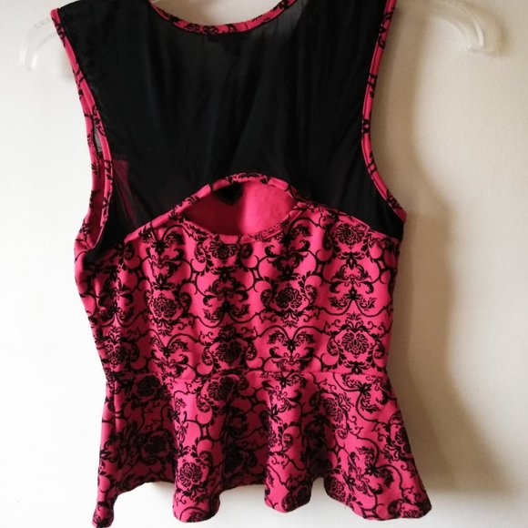 ❤️2 for 12❤️ Bongo Red Velvet Damask Peplum Top - Picture 5 of 5